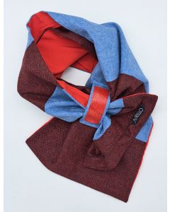 Patchworkschal Hellblau-Fischgrat Rot