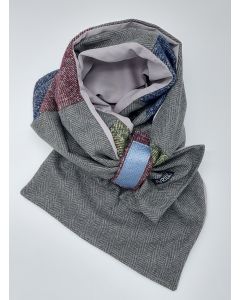 Patchworkschal Fischgrat-Grau-Bordeaux